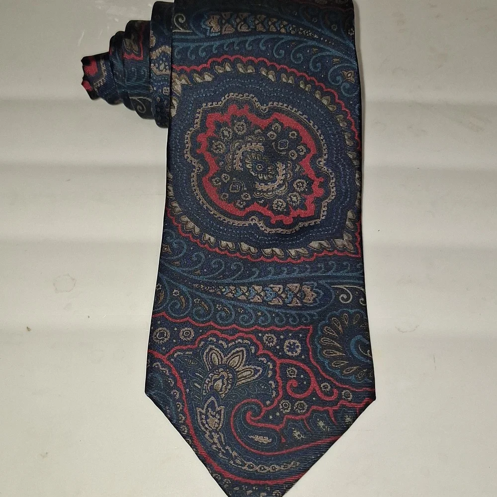 Christian Dior Monsieur USA Paisley Floral Patterned Pure Silk Tie - Blue/Red